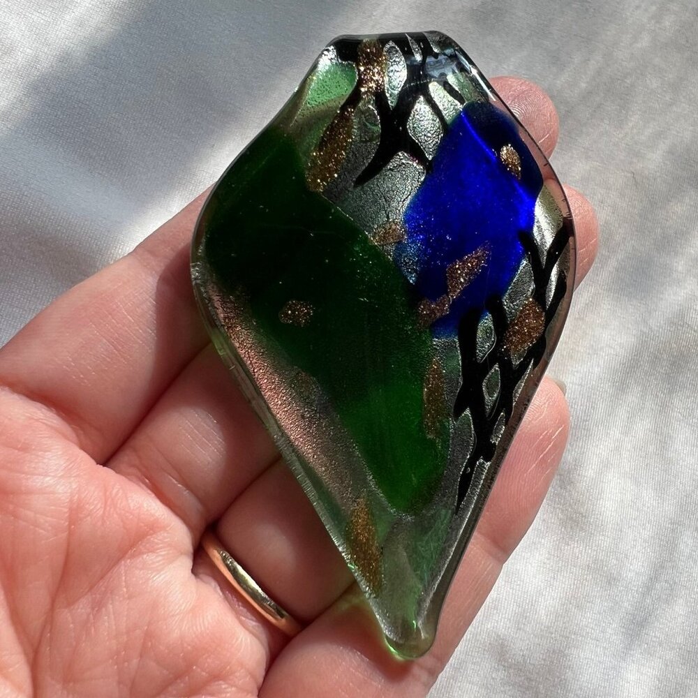 Glittery Handblown Art Glass Abstract Pattern Costume Artisan Design Pendant